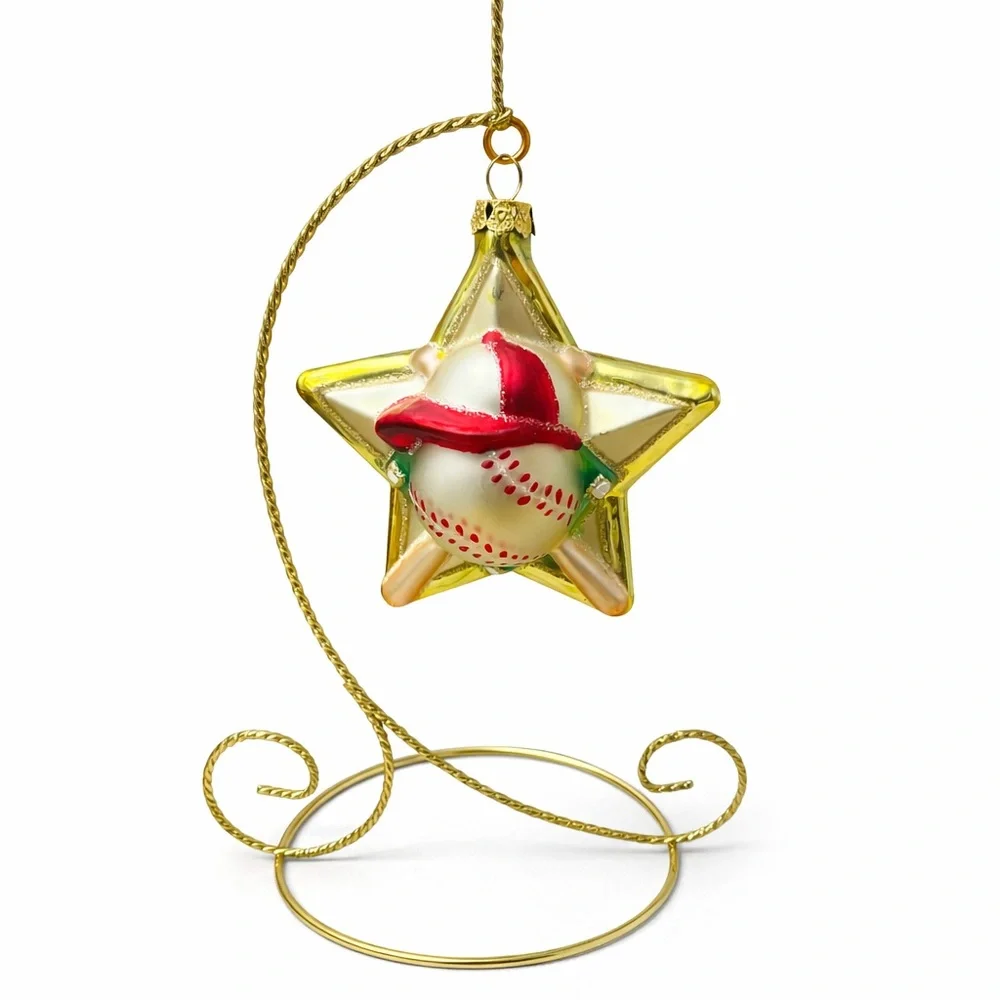St Nicholas Square Glass Baseball Star Ornament Gold Christmas